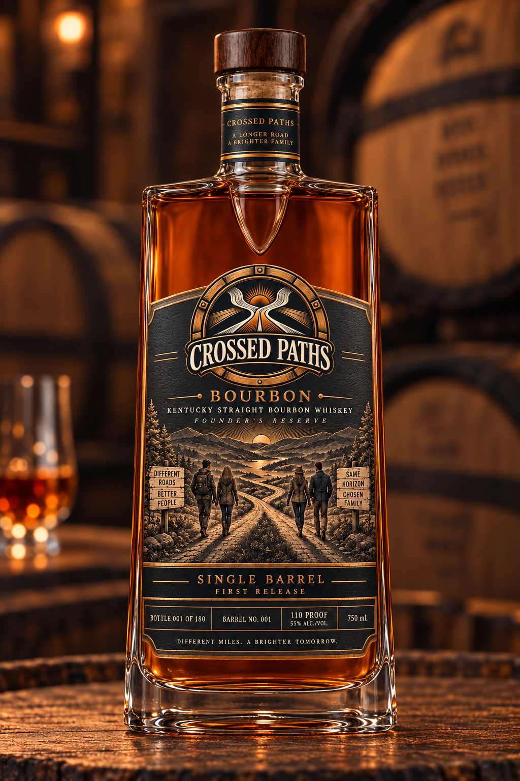 Crossed Paths Kentucky Straight Bourbon Whiskey bottle concept